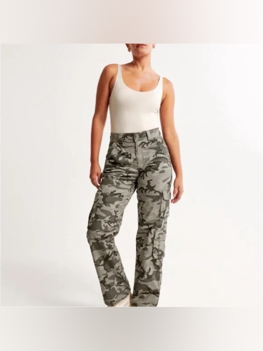Abercrombie & Fitch Olive Green Camo Wide-Leg Cargo Pants